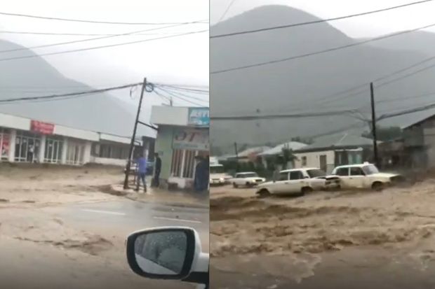 Azərbaycanda güclü sel maşınları apardı, evlərə su doldu -