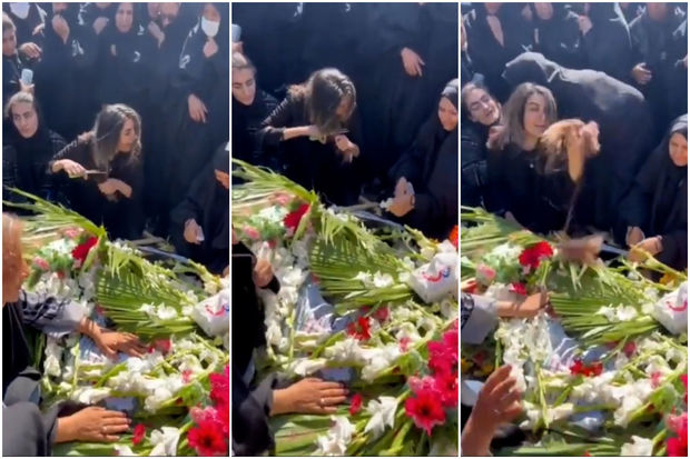 İranlı qadın etiraz aksiyasında öldürülən qardaşının məzarı üstündə saçlarını kəsdi –
