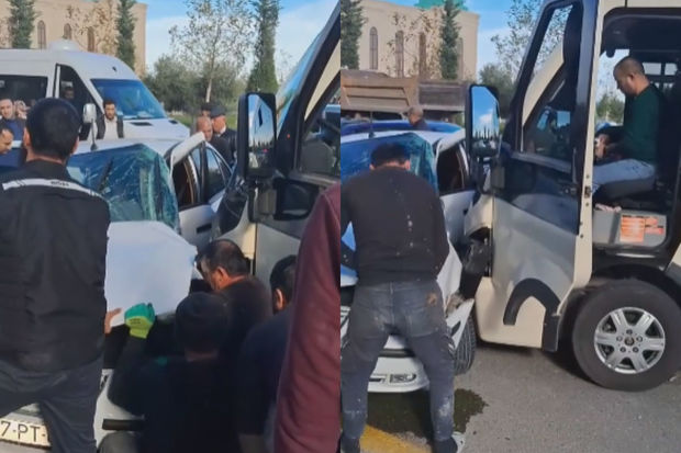 Sumqayıtda avtobus minik maşını ilə toqquşdu