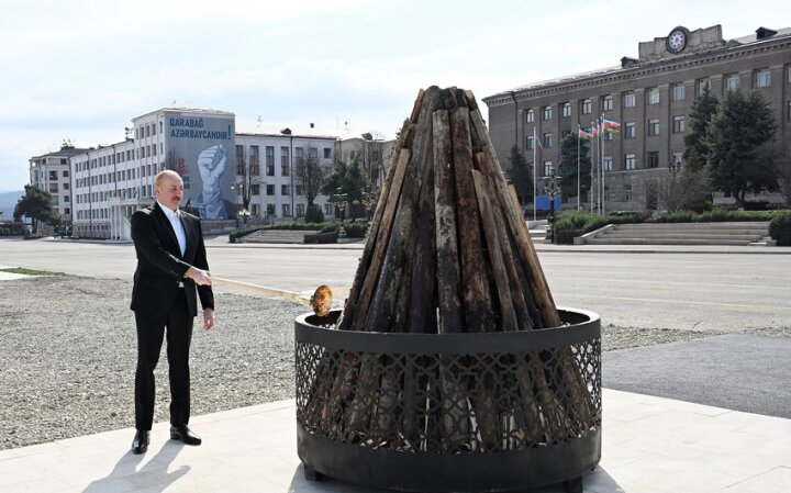 Prezident Xankəndidə Novruz tonqalını alovlandırıb -