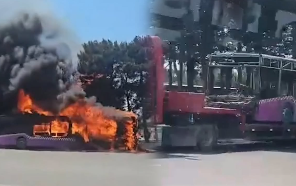Bakıda avtovağzalın yaxınlığında avtobus yandı